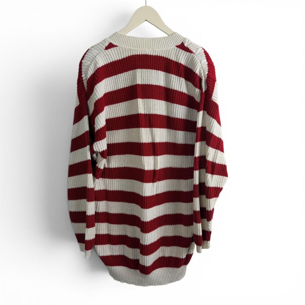 vintage 80s tjw by mervyns red white striped cable knit preppy v neck sweater xl - Picture 6 of 10